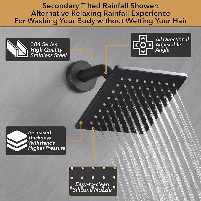 VANFOXLE Shower Faucet Set Matte Black Shower System, Push Button Diverter Shower Faucet with Trim Kit, Ceiling Mount 12 Inch Shower Head Increased Thick, 6 Inch Side Shower Head, 2-in-1 Handheld