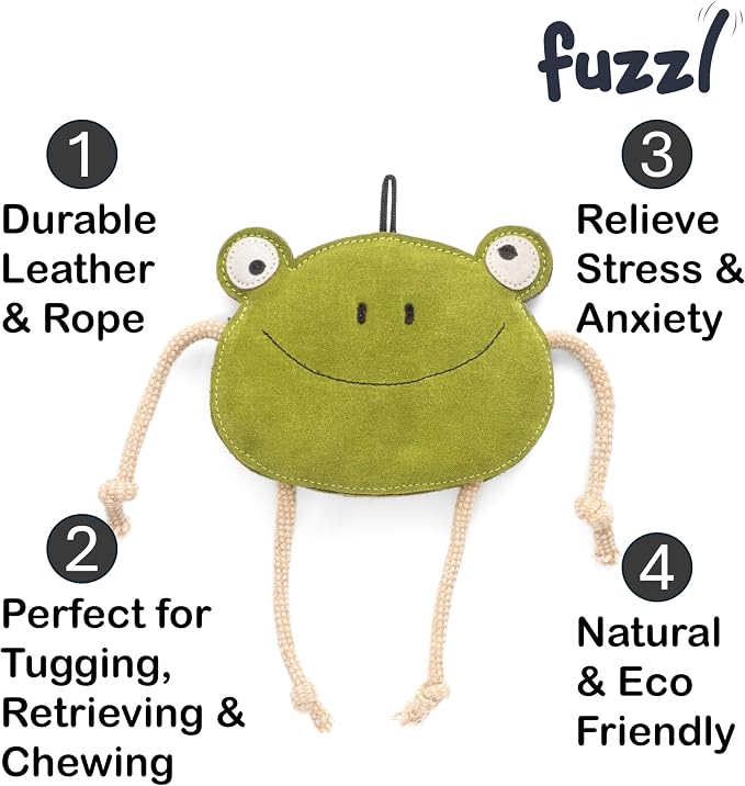 Fuzzl Eco Leather Lily Frog Natural and Tough Dog Toys - Dog Toy for Dogs and Puppy