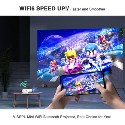 Mini Projector with WiFi and Bluetooth, VISSPL Full HD 1080P Projector, Portable Outdoor Projector with Tripod, Home Theater Movie Phone Projector Compatible with Android/iOS/Windows/TV Stick/HDMI/USB