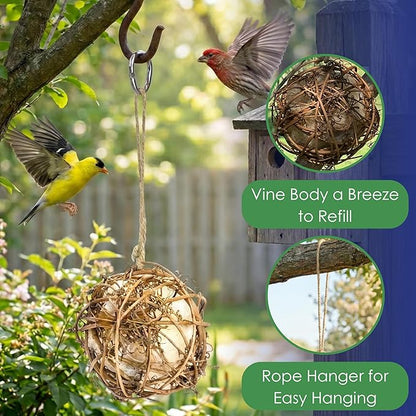 Round Vine Bird Nesting Material Ball with All Natural Alpaca Wool for Wild Bird Houses