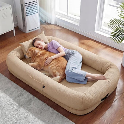 WROS Cooling Human Dog Bed for Summer, Breathable Washable Floor Lounger for People & Pets, 72"x41"x12", Dune Brown, Pet Bed for Hot Weather Relaxing