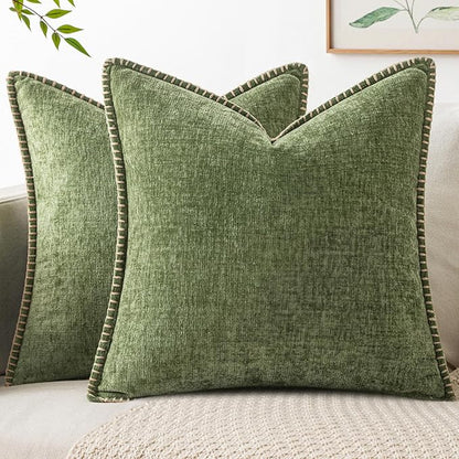 MIULEE Pack of 2 Couch Throw Pillow Covers 22x22 Inch Sage Green Farmhouse Decorative Pillow Covers with Stitched Edge Soft Chenille Solid Dyed Summer Pillow Covers for Sofa Bed Living Room