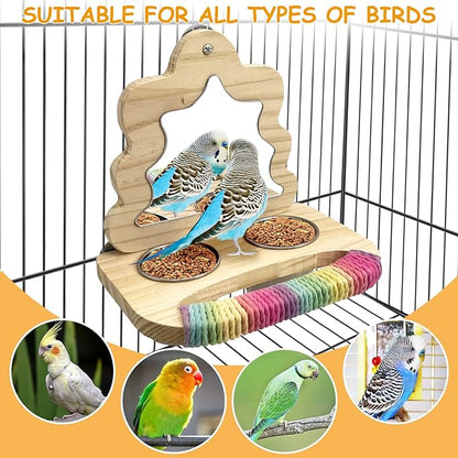 Tfwadmx Bird Parrot Wooden Feeding Cups Small Bird Feeding Dish Cups Stainless Steel Birds Bowls Food Water Bowls with Food Holder for Cockatiel Lovebirds Parakeet Macaw Finches