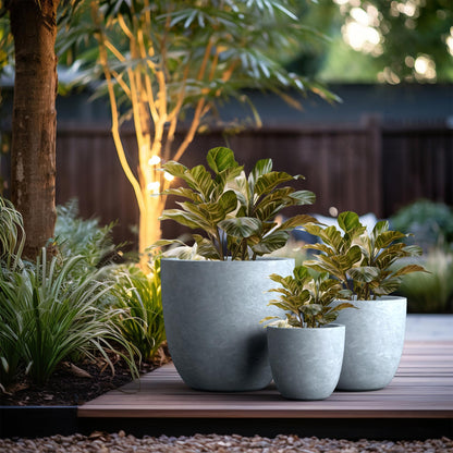 Kante Round Concrete Planter Set of 3, Large Outdoor Indoor Plant Pots with Drainage Hole, 10/14/18-Inch Diameter Flower Pots for Patio, Garden and Home, Slate Gray