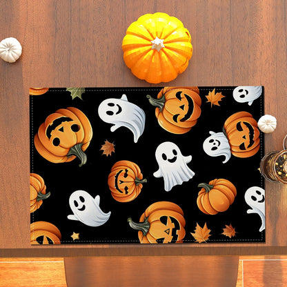 Halloween Ghost Pumpkin Placemats Set of 4 Halloween Day of The Dead Party Decorations and Supplies for Home Kitchen Dining Room Table-12×18''