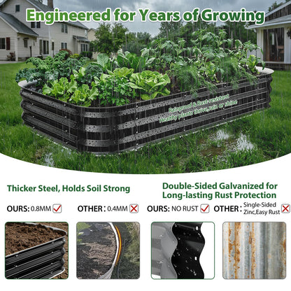 FCCRETA Galvanized Raised Garden Bed for Gardening, 4x4x1ft Large Square Metal Planter Boxes Outdoor for Vegetable,Flower,Herb,Modular Above Ground Growing Container,Black, Easy Assembly