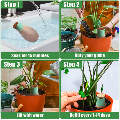 4PCS Terracotta Watering Spikes, Ollas Self Watering Globes, Slow Release Self Watering Planter Insert, Plant Watering Globes for Indoor and Outdoor Plants
