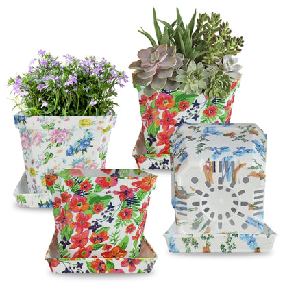 XINAOBAOLUO Plastic Plant Pots Printed Flower Pot with Pallet Container Indoor Outdoor of Your Room,Garden Office and Balcony Decor Modern Decorative Gardening Containers