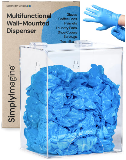 SimplyImagine Clear Acrylic Glove Dispenser - Storage Wall Mount Storage for Hairnets, Masks, and Laundry Pods - 8.25" H x 6.5" W x 5" Holder for Estheticians and Home - Hardware Included