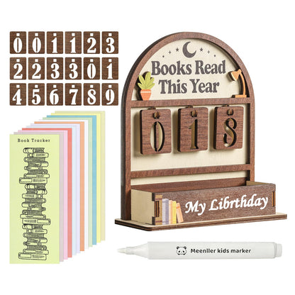 Books Read This Year Counter with 12Pcs Bookmarks, Wooden Reading Tracker Sign for Home Library Decor, Personalized Book Counter Sign Bookshelf Decor, Book Lover Gift for Bookclub Stocking Stuffers