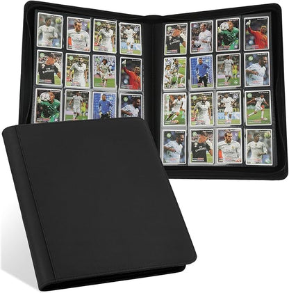 16 Pocket Ringless Side Loading Trading Card Binder, 1024 Cards PU Fixed Page Zipper Card Album for TCG Sports Game Cards, Not Fit Top Loaders (Black)