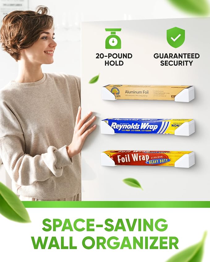 Skywin Adhesive Foil and Plastic Wrap Organizer White, Fits Box Width up to 2.16/55mm Aluminum Foil Organization and Storage – Aluminum Foil Heavy Duty Holder Aluminum Foil Dispense