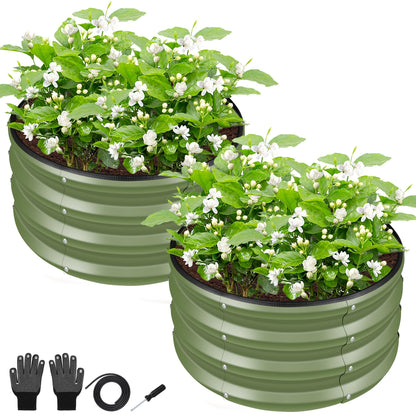 ZXZYHFTY Raised Garden Bed, 0.6 mm Galvanized Steel Round Planter Box with Open Bottom, Green, 2 x 2 x 1 FT, 2 Pack