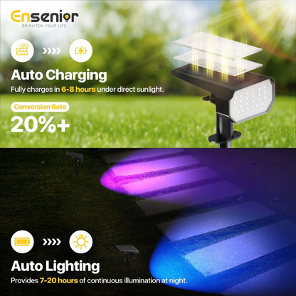 Ensenior Solar Spotlights Outdoor Waterproof RGB 7+1 Color Changing Landscape Lighting, Pack of 10, Model CP2-13CM-RGB-10-BL-ZY-M02