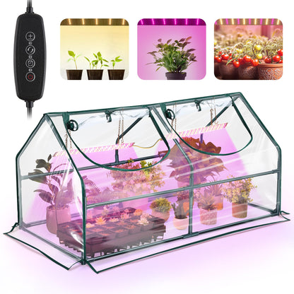 Meonum Mini Greenhouse with Grow Light, 47.2" L x 23.6" L x 23.6" W Portable Greenhouses Waterproof UV-Resistant for Indoor/Outdoor Seed Starting (House Shape)