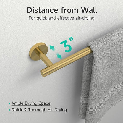 USHOWER Brushed Gold Bathroom Accessories Set, 18-Inch Towel Bar Set Wall Mounted, Durable SUS304 Stainless Steel Bathroom Hardware Set, 8-Piece