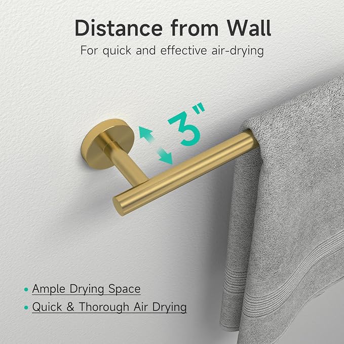 USHOWER Brushed Gold Bathroom Accessories Set, 24-Inch Towel Bar Set Wall Mounted, Durable SUS304 Stainless Steel Bathroom Hardware Set, 8-Piece