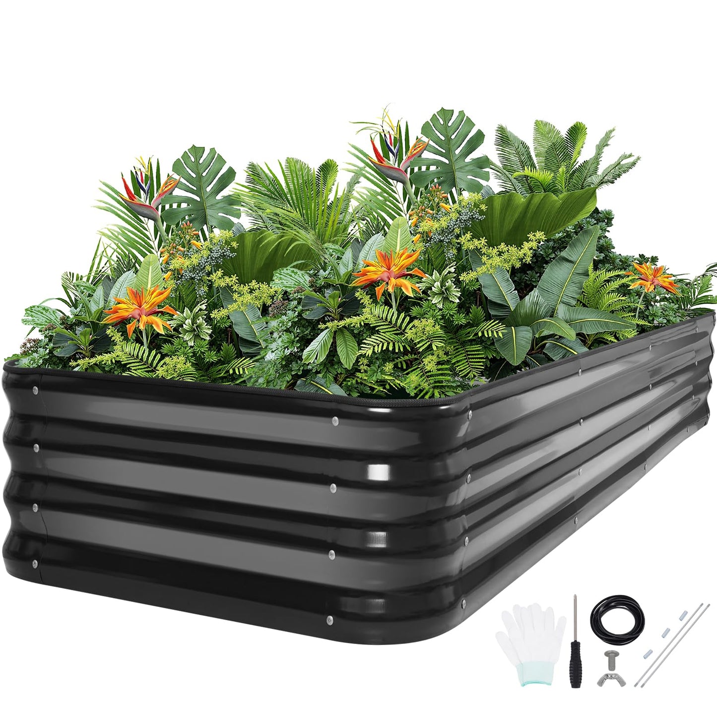 5-in-1 Adjustable Raised Garden Bed Kit | Galvanized Planter Boxes for Vegetables, Flowers | 12" Tall, Multiple Sizes (8x3x1ft, 9x2x1ft, 10x1x1ft, 6x5x1ft, 7x4x1ft) | Outdoor Metal Raised Bed, Grey