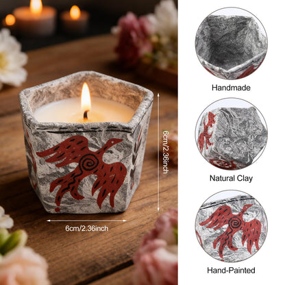 Geometric Balance Handmade Clay Empty Candle Holder – Hand-Painted Design, Refillable Candle Jars for Making Candles, Candle Tins Alternative (Geometric Balance)
