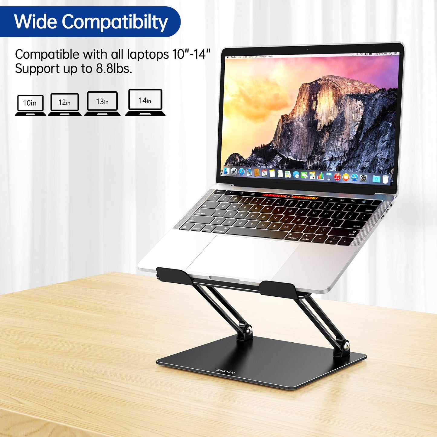 BESIGN LS10 Aluminum Laptop Stand, Ergonomic Adjustable Notebook Tablet Stand, Computer Holder Compatible with Air, Pro, Dell, HP, Lenovo More 10-14" Laptops, Black