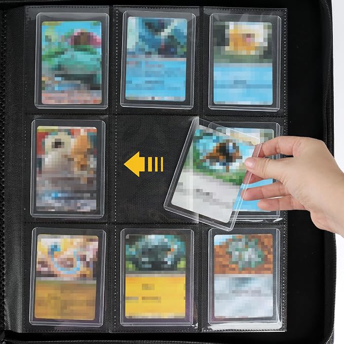 Toploader Binder, Holds 324 Toploaders, 9 Pocket Top Loader Binders with Sleeves for 3 x 4'' Toploaders, Double-Sided Pocket Top Loader Storage Binder, Trading Card Binder - Diamond Black