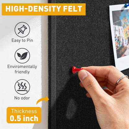 QUEENLINK Large Felt Bulletin Board 48"x36", 12-Pack, Cork Board Alternative with 48 Removable Adhesive Tabs, Felt Wall Tiles Pin Board Tack Board for Home Office Wall Decor, Black