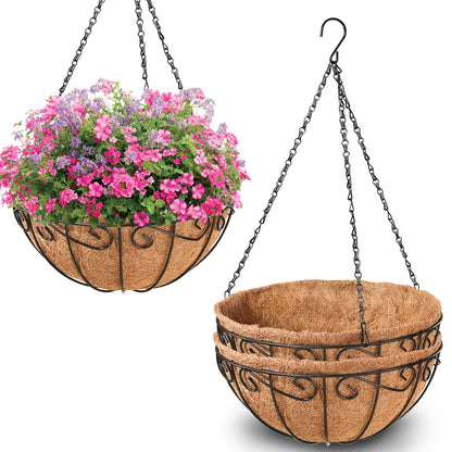 Legigo 3 Pack 10 Inch Metal Hanging Baskets for Plants Outdoor- Round Wire Hanging Planters Basket with Coconut Coir Liner, Hanging Flower Pot for Outdoor Plants Flowers Garden Decorations