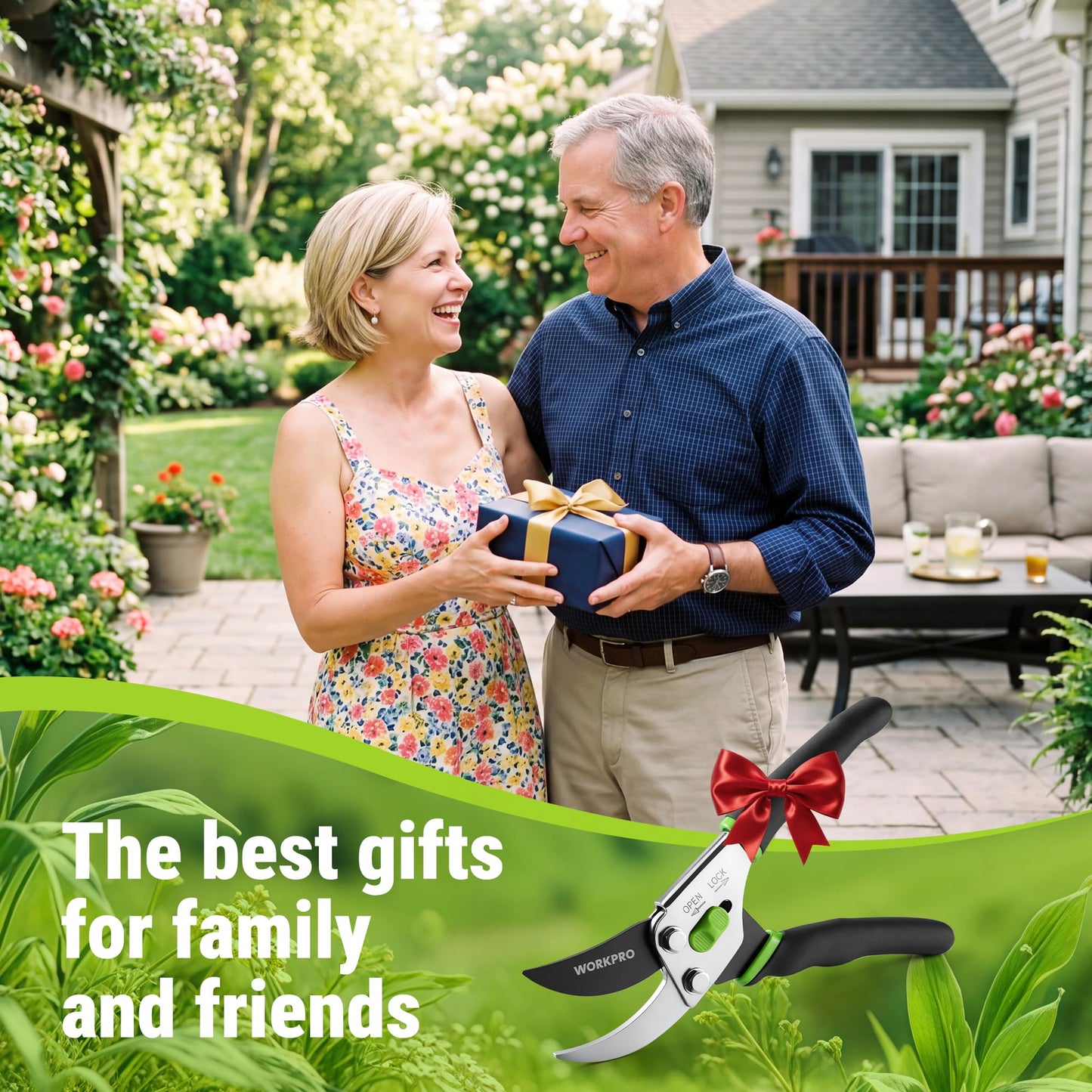 WORKPRO Bypass Pruning Shears, 8.5" Hand Pruner with Non-Slip Grip Handle, Garden Clippers with High Carbon Steel for Branches, Flowers, Fruits, Plants, Bonsai, Gardening Gifts for Women Men