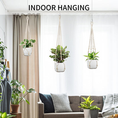 IDEEEPAN Macrame Plant Hanger - Fits 4 to 15 inches Pots for Indoor Outdoor, 43"/35"/29" Different Sizes Set, Ivory (POTS NOT Included)