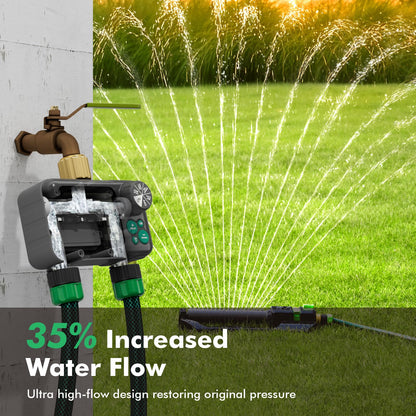 RESTMO Remote Control Brass Sprinkler Timer for Outdoor Hose Faucet 2 Zone, Max 11h59m Water Timer for Long Watering Soaker Hose, Misting with Large Dial, Rain Delay/Manual/Auto for Drip Irrigation