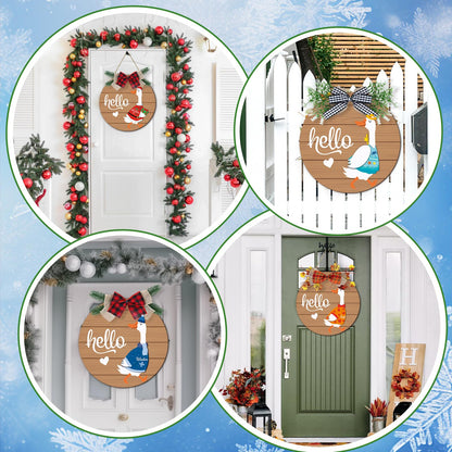 Seasonal Interchangeable Welcome Home Sign,Graduation Porch Goose Welcome Sign Front Door Decor With 4 Seasonal Wreaths and 32 Changeable Icons, Rustic Wood Wall Porch Hanger for Holiday Halloween Christmas Housewarming Gift