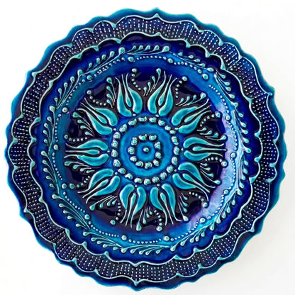 Ayennur Turkish Decorative Plate 9.85"(25cm) Handmade Ceramic Ornament for Home&Office Wall Hanging Decor (Blue)