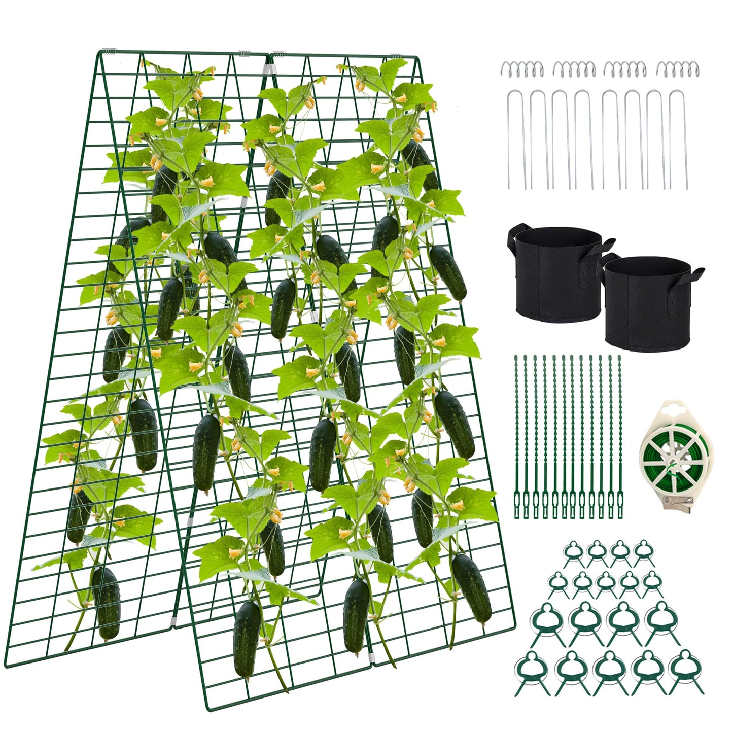 Toriexon Foldable Cucumber Trellis, 48" L x 34" W A-Frame Trellis, Climbing Plants Support Raised Bed Trellis with Twist Ties & Plant Bags for Outdoor Yards Gardens