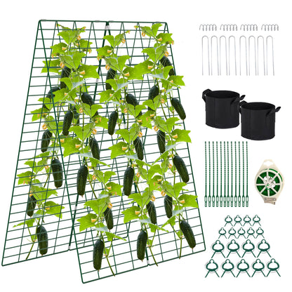 Toriexon Foldable Cucumber Trellis, 48" L x 34" W A-Frame Trellis, Climbing Plants Support Raised Bed Trellis with Twist Ties & Plant Bags for Outdoor Yards Gardens