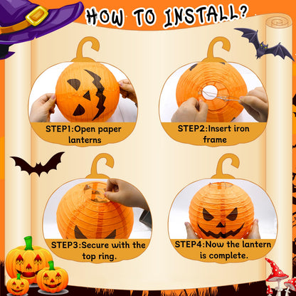 KAXIXI Halloween Party Decorations - 10pcs Halloween Spooky Spider Skeleton Pumpkin Printed Hanging Paper Lanterns for Halloween Decorations Birthday Yard Garden Decor Outdoor Indoor