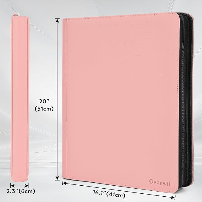 Toploader Binder,16 Pocket Top Loader Binders for 3" x 4" Rigid Cards,Toploader Card Binder for Hard Plastic Top Loaders,Holds 640 Top Loaders(Pink)
