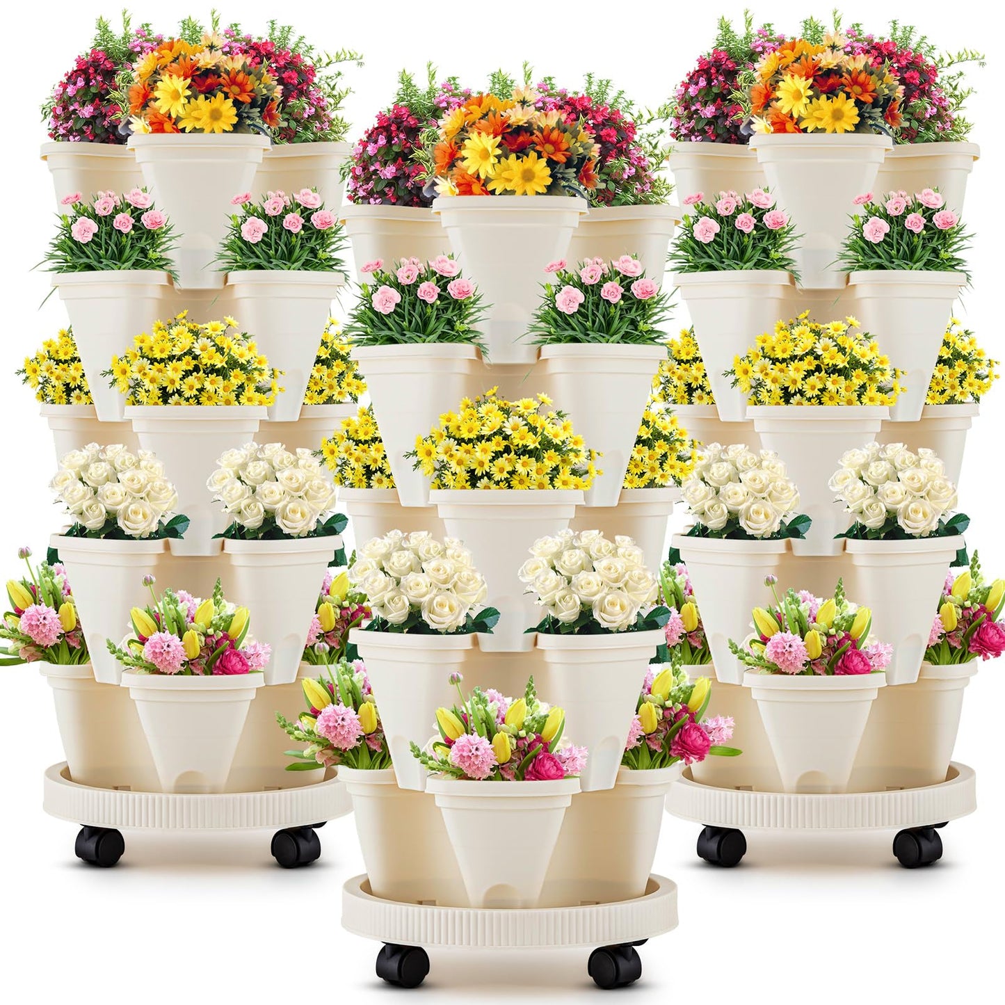 Nitial 3 Set 5 Tier Vertical Garden Planter Stackable Planters with Tray and Planting Tools Accessories for Indoor Outdoor Strawberries Herbs Peppers Flowers and Succulents
