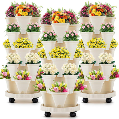 Nitial 3 Set 5 Tier Vertical Garden Planter Stackable Planters with Tray and Planting Tools Accessories for Indoor Outdoor Strawberries Herbs Peppers Flowers and Succulents
