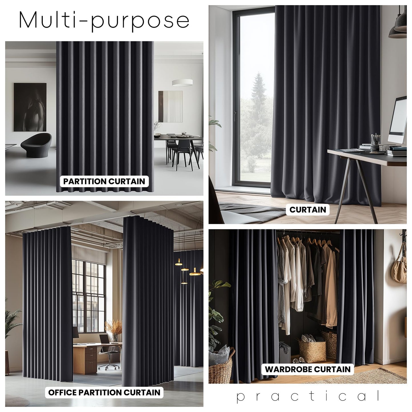 Jilron Room Divider Curtain Ceiling Curtain Track Set for Blackout and Privacy (Gray Curtain + White Track) 106" W x 84" L -1 Piece