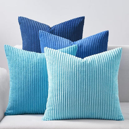 Topfinel Decorative Throw Pillow Covers Cushion Cases, Set of 4 Soft Velvet Modern Double-Sided Designs, Mix and Match for Home Decor, Pillow Inserts Not Included (22x22 inch, Blue)