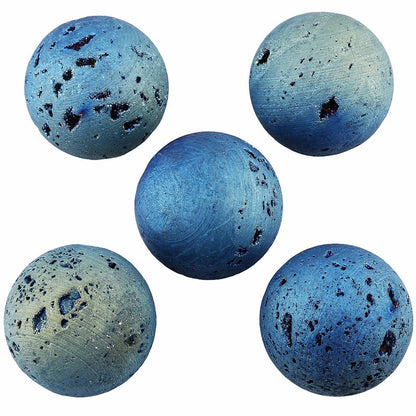 mookaitedecor Druzy Agate Geode Specimen, Blue Titanium Coated Quartz Crystal Sphere Ball Figurines with Wood Stand