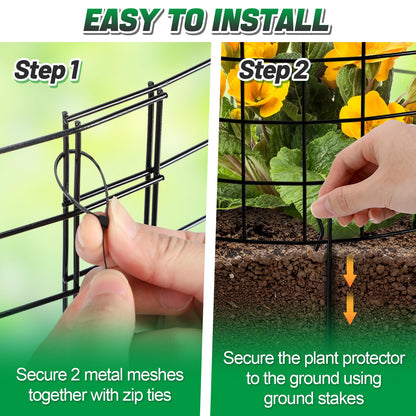 12-gauge Wire Pre-Bent Quick Setup Plant Protectors from Animals -14''H *13''Dia Chicken Wire Plant Cages to Keep Rabbits Deers Squirrels Out, Garden Bunny Barricades with Zip Ties Stakes, 10Pack