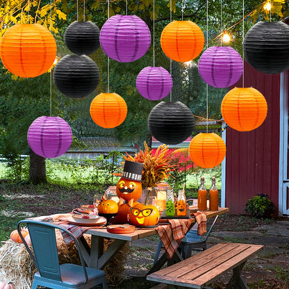 Halloween Paper Lanterns DecorativeRound Chinese Paper Lanterns Decorative 14pcs Wedding Birthday Party Valentine's Day Baby Showers Black and Orange Purple