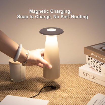 UBIQUA 2-in-1 Cordless Table Lamp - Flora MINI, Vase Lamp with Magnetic Charging, Dimmable & Adjustable Lighting, IP65 - Rechargeable LED Lamp for HoReCa, Living Room, Outdoor Use (Sand)