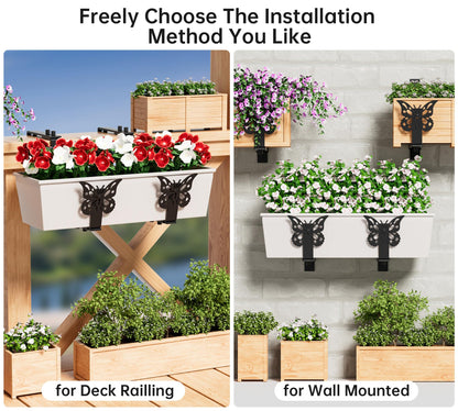 HFHOME Window Box Brackets, Adjustable Planter Box Brackets, Heavy Duty Flower Railing Planter Bracket for Balcony, with Enhanced Bottom Support, Perfect for Deck, Fence and Garden - Black (4 Pack)