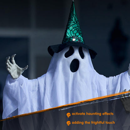 JOYIN 3 Pack 24.8" Halloween Hanging Ghost Decorations, Halloween White Flying Ghosts with Hats for Haunted House Graveyard Scene, Spooky Indoor and Outdoor Decor