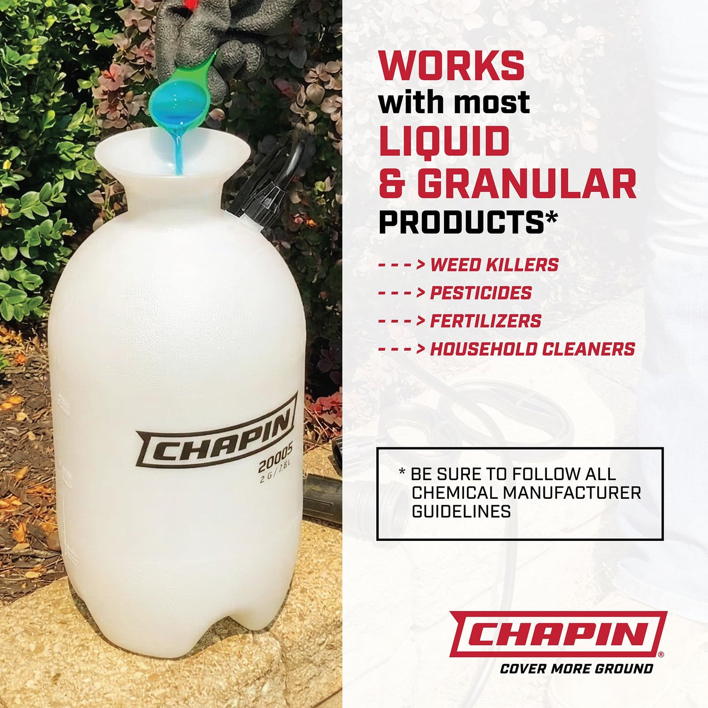 Chapin 20006 Pump Sprayer, 3‑Gallon, Lawn & Garden, Translucent Poly Tank, Funnel‑Top, SureSpray, Adjustable Cone Nozzle & 34" Hose for Fertilizer, Weed & Pest Application