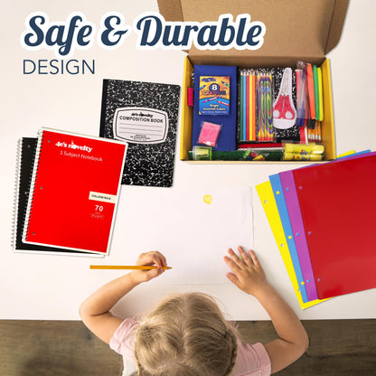4E's Novelty 52 Pieces Schools Supplies Kit for K1-8 Back to School Supply Box with Essential Student Kits, School Supply Bundle Middle Elementary Schools Supplies Kit Grades 1 2 3 4 5 6 7 8