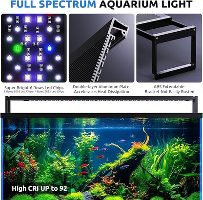 SEAOURA 24/7 LED Aquarium Light for 12-18 Inch Fish Tank, Fish Tank Light for Plants, Auto On Off with Timer, 9 Colors, Adjustable Brightness, Daylight & Moonlight, DIY and Nature Weather Mode