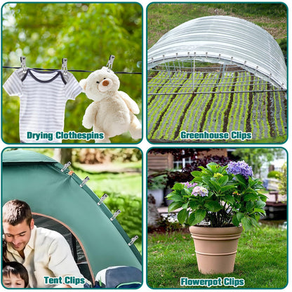 Enjamyo 100 Pack Garden Clips, Stainless Steel Greenhouse Clips for Netting, 2.2 inch Greenhouse Clamps, Heavy Duty Row Cover Clip with a Strong Grip for Plant Cover or Shade Cloth on Garden Hoops